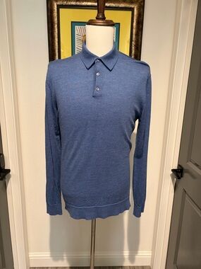 Patrick James Fine Marino Long Sleeve Polo Sweater - Blue